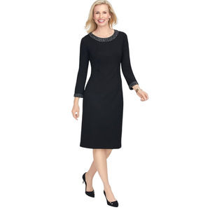 Talbots NWT Black Bateau Neck Refined Ponte Tipped Tweed Sheath Dress Size 16